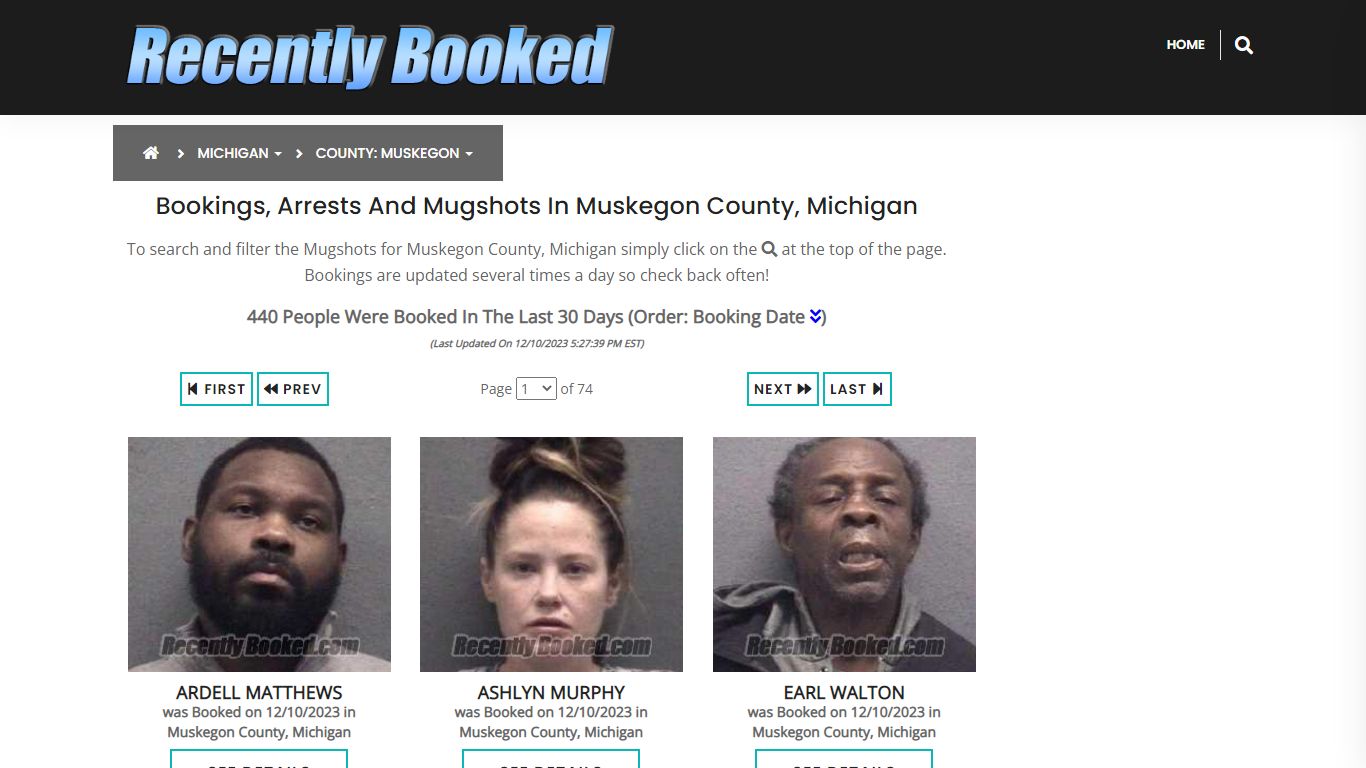 Bookings, Arrests and Mugshots in Muskegon County, Michigan